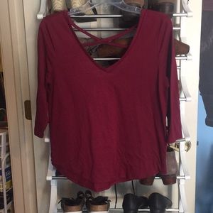 American Eagle Maroon crossback T Shirt